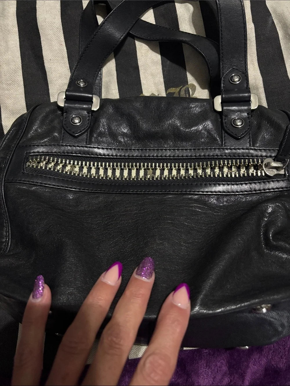 LAMB BLACK  Leather Messenger Bag with Dual Front Zippers